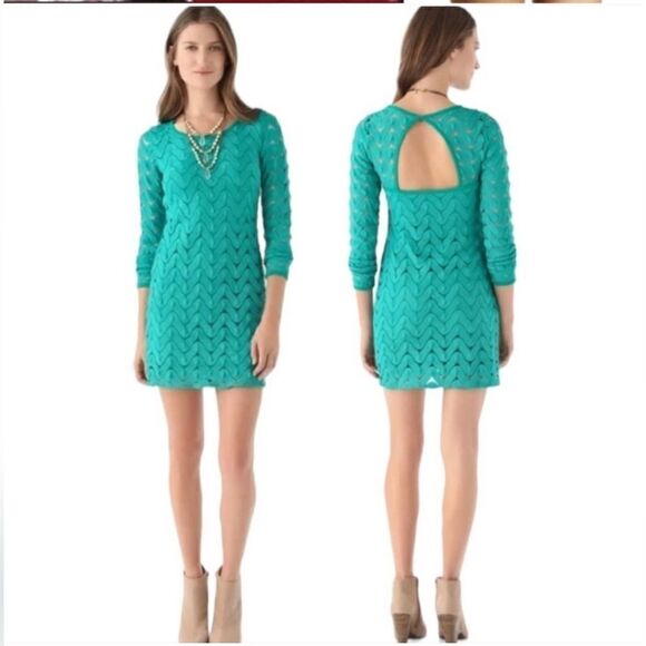 NWT FREE PEOPLE Wild Thing Crochet Mini Dress in Emerald Green Size: Small - Picture 2 of 11